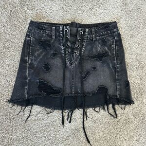 Black Distressed Mini Skirt